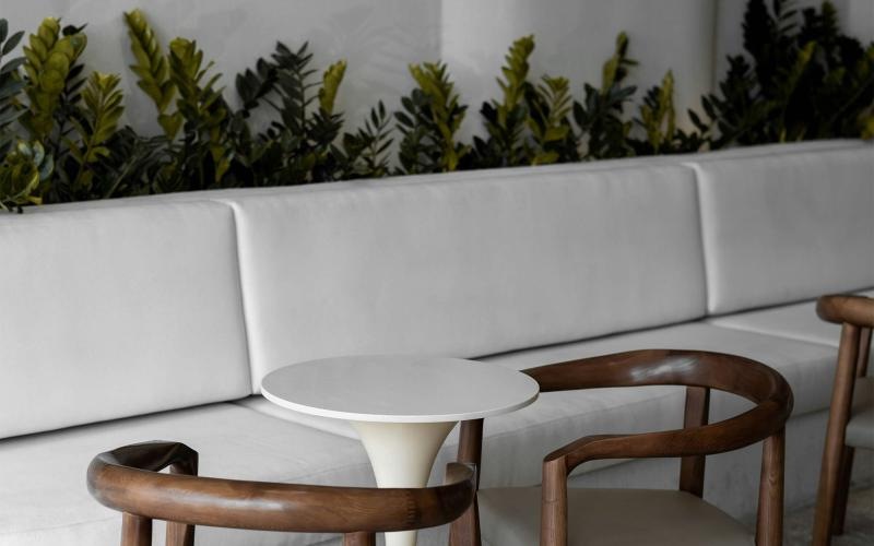 a table and chairs in a room