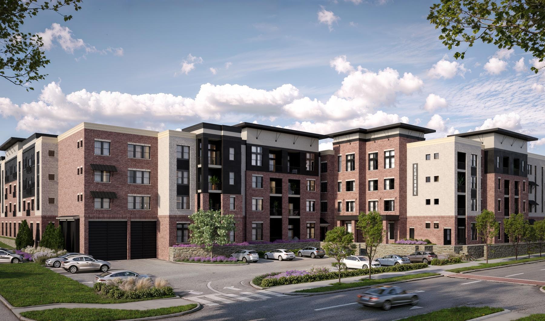 a building with cars parked in front